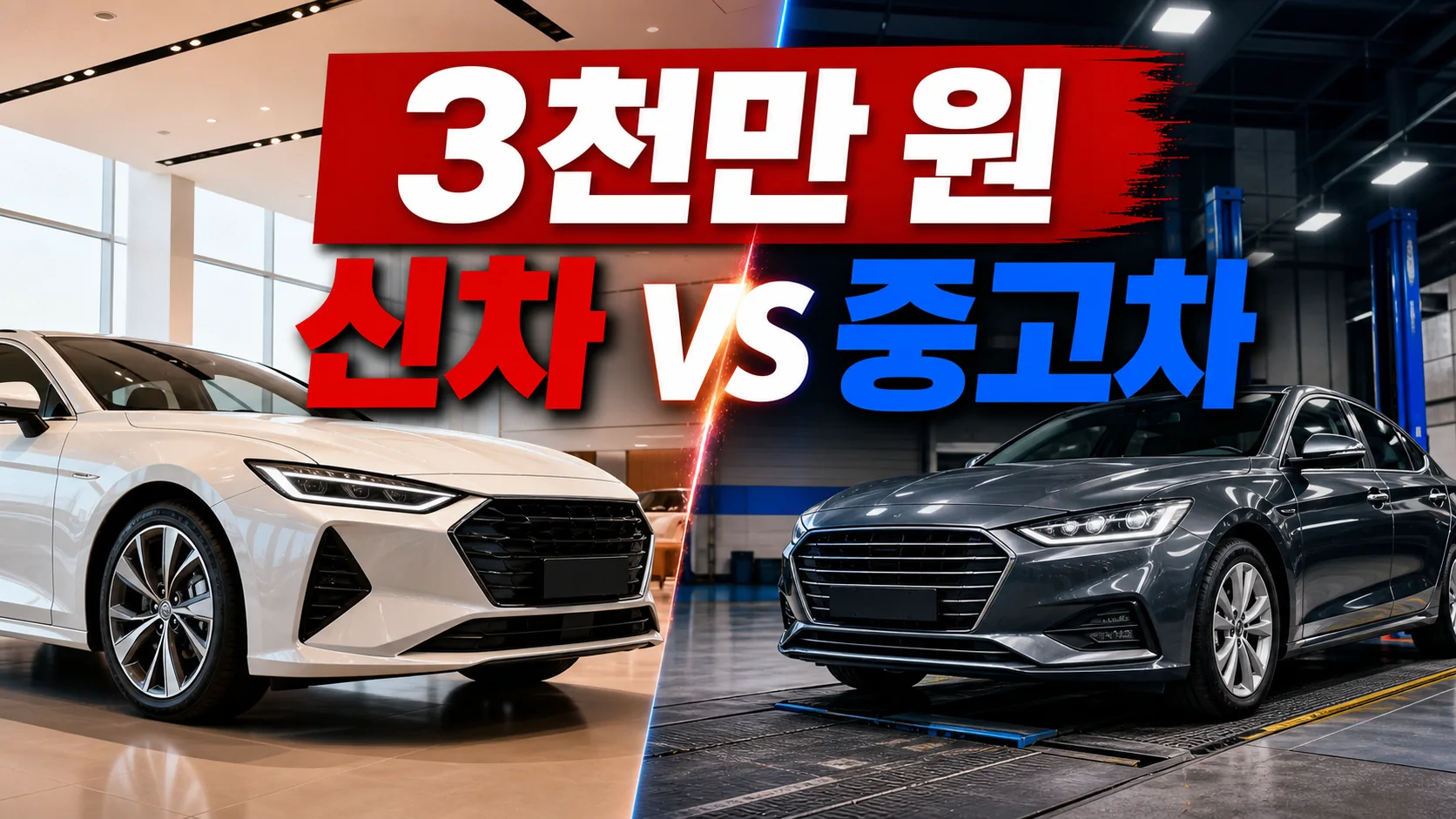 3천만 원 예산에서 신차와 중고차 선택을 비교하는 대표 이미지