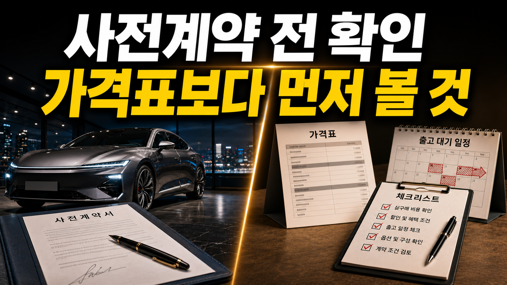 신차 사전계약 전에 가격표보다 계약 조건과 출고 시점을 먼저 확인해야 한다는 주제의 자동차 블로그 대표이미지