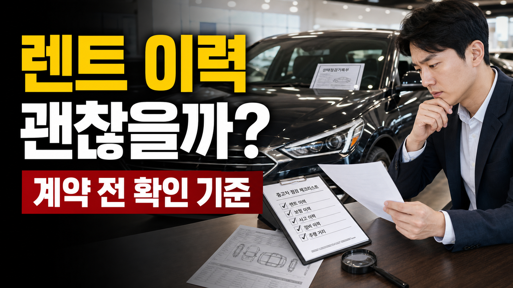 렌트 이력 중고차 계약 전 확인 기준을 설명하는 대표 이미지